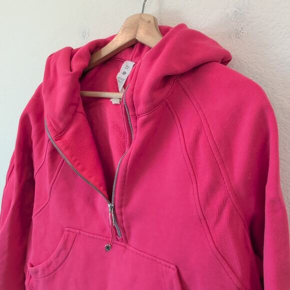 Lululemon Oversize Crop Scuba Hoodie Boxy Hot Pink 1/2 Zip Size M/L - Excellent - Picture 5 of 9